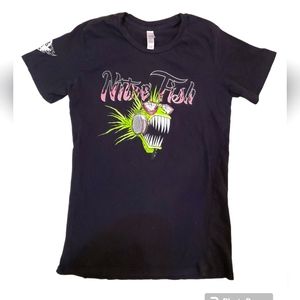 Nitro Fish Women's Black Neon Green Fish NHRA Short Sleeve T-Shirt XL‎